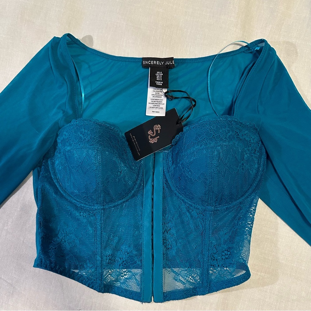 NWT Sincerely Jules Sexy Sheer and Laced Bustier Top Blue